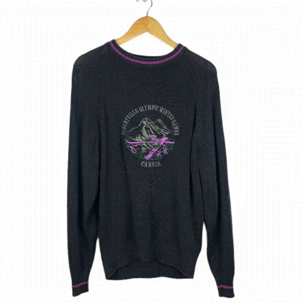 SPOTLITE BLACK Vintage Albertville Olympic Winter Games Embroidered Sweater US M